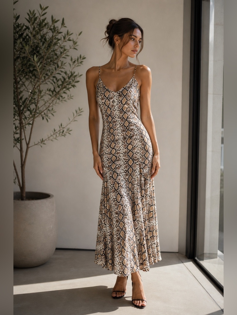Caroline Constas Silk Snake Print Maxi Dress XS Bodycon Elegant